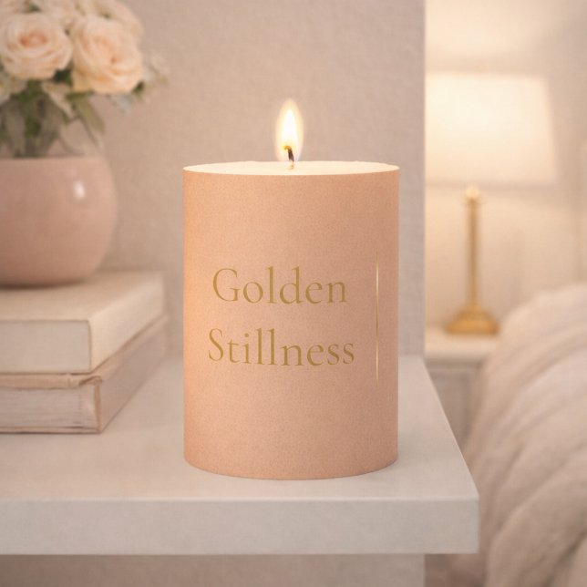 Soft Blush Gold Pillar Candle (Minimal blush tones and a slim gold detail designed for bedside and shelf styling.)