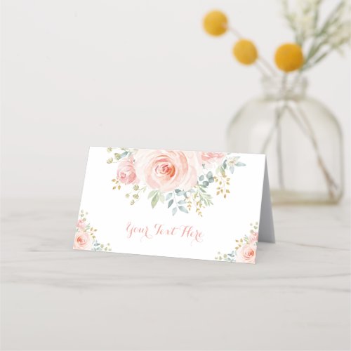 Soft Blush Gold Watercolor Floral Wedding Shower Place Card