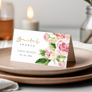 Soft Blush Green Peony Floral Bridal Shower Place Card