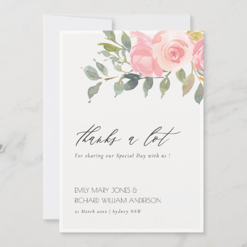 Soft Blush Green Watercolor Floral Bunch Wedding Thank You Card