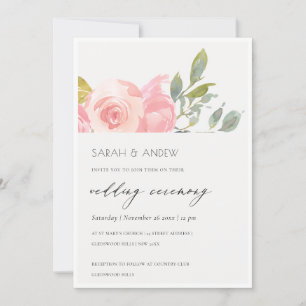 Soft Blush Green Watercolor Floral Wedding Invite