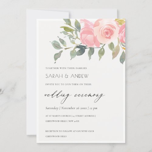 Soft Blush Green Watercolor Floral Wedding Invite