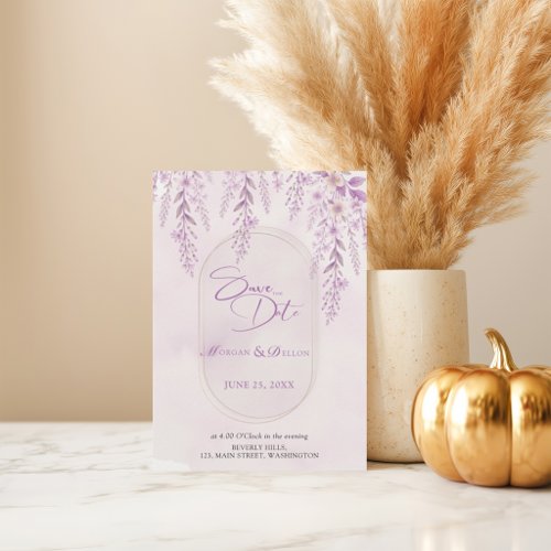 Soft Blush Lavender Floral Photo QR Code Wedding Save The Date
