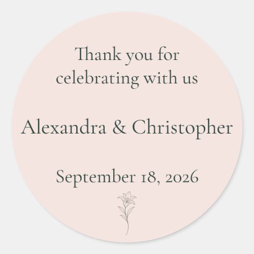 Soft Blush Lily Personalized Wedding Thank You  Cl Classic Round Sticker