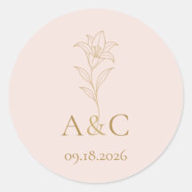Soft Blush Lily Wedding Monogram Envelope Seal