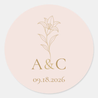 Soft Blush Lily Wedding Monogram Envelope Seal