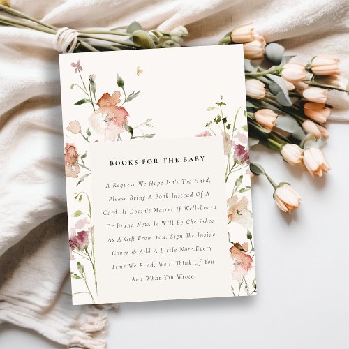 Soft Blush Meadow Floral Books For Baby Shower Enclosure Card