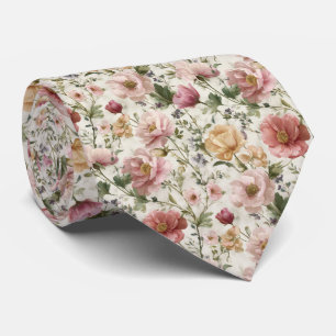 Soft Blush Meadow Floral Personalized Wedding Neck Tie
