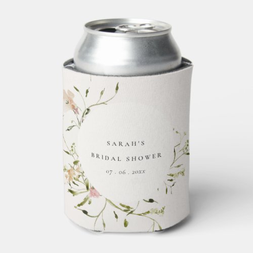 Soft Blush Meadow Floral Wreath Bridal Shower Can Cooler