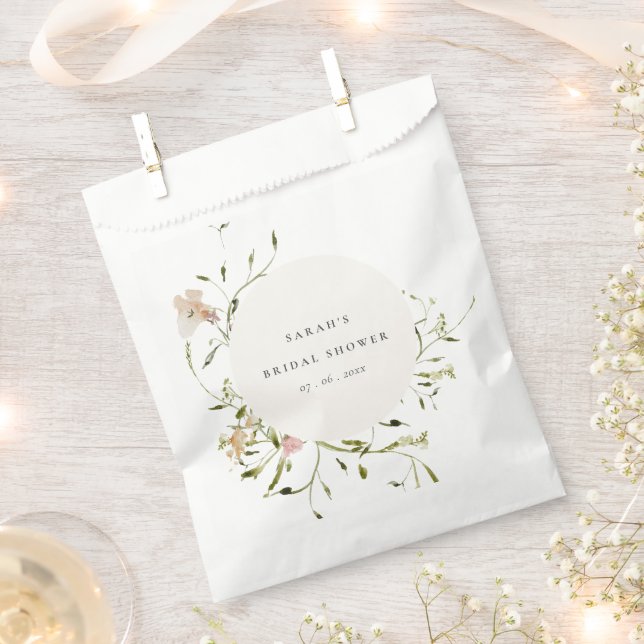 Soft Blush Meadow Floral Wreath Bridal Shower Favor Bag (Clipped)