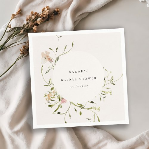 Soft Blush Meadow Floral Wreath Bridal Shower Napkins