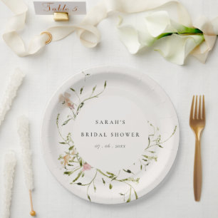 Soft Blush Meadow Floral Wreath Bridal Shower Paper Plates