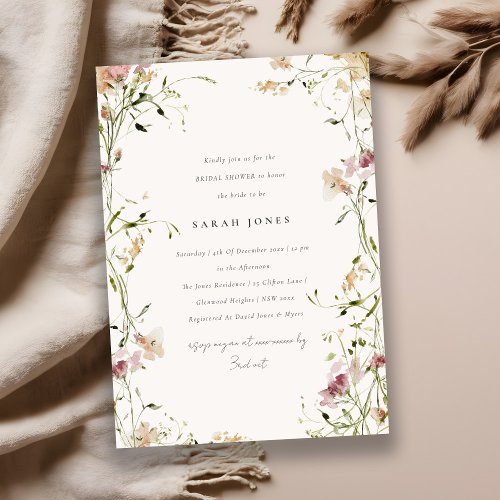 Soft Blush Meadow Watercolor Floral Bridal Shower Invitation