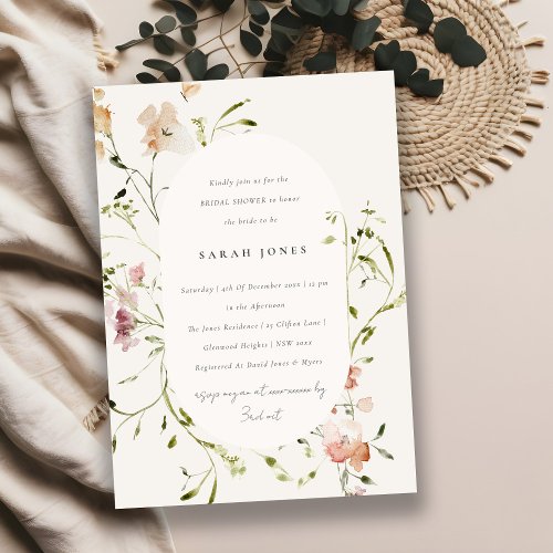 Soft Blush Meadow Watercolor Floral Bridal Shower Invitation