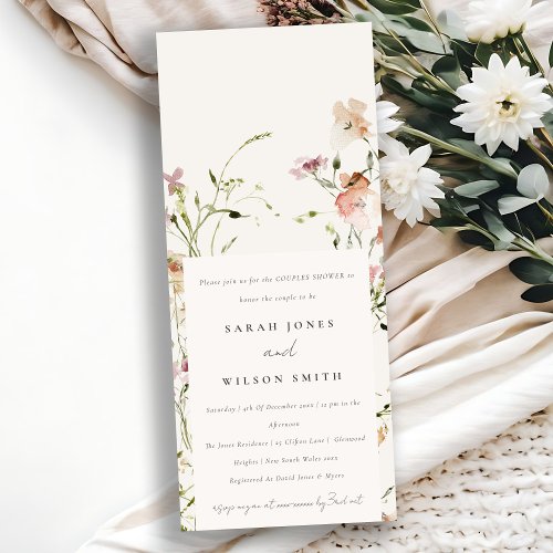 Soft Blush Meadow Watercolor Floral Couples Shower Invitation