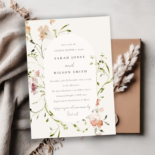 Soft Blush Meadow Watercolor Floral Couples Shower Invitation