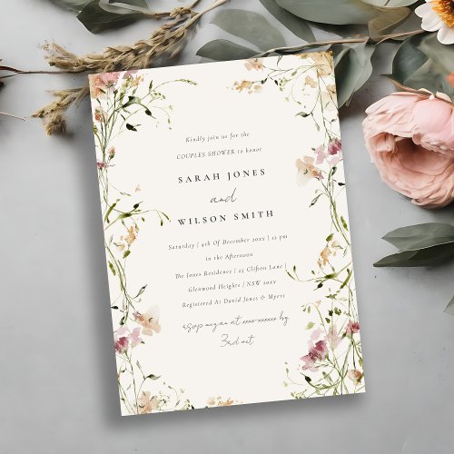 Soft Blush Meadow Watercolor Floral Couples Shower Invitation