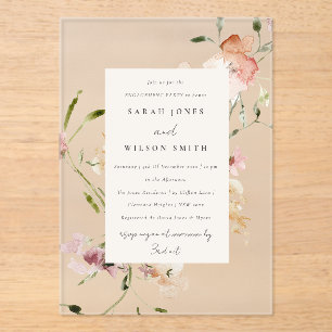 Soft Blush Meadow Watercolor Floral Engagement  Acrylic Invitations