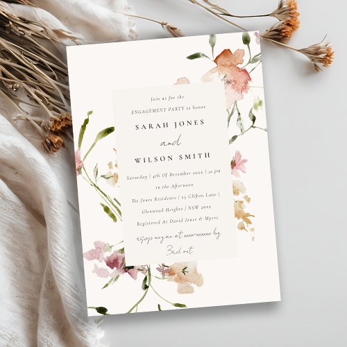 Soft Blush Meadow Watercolor Floral Engagement  Invitation