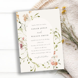Soft Blush Meadow Watercolor Floral Frame Wedding Invitation