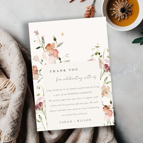 Soft Blush Meadow Watercolor Floral Frame Wedding Thank You Card