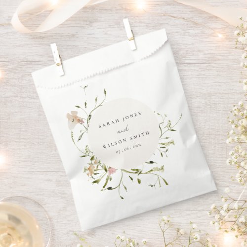 Soft Blush Meadow Watercolor Floral Wreath Wedding Favor Bag