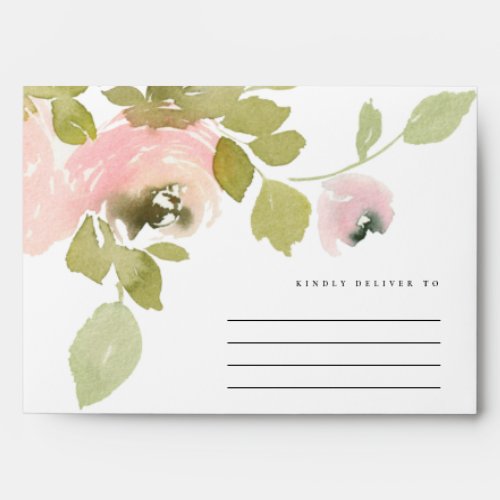 SOFT BLUSH NAVY ROSE FLORAL WATERCOLOR ADDRESS ENVELOPE