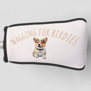 Soft Blush-Neutral Corgi 'Wagging for Birdies' Golf Head Cover