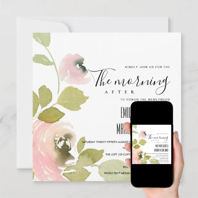 SOFT BLUSH PASTEL FLORAL THE MORNING AFTER WEDDING INVITATION | Zazzle