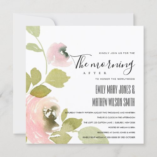 SOFT BLUSH PASTEL FLORAL THE MORNING AFTER WEDDING INVITATION