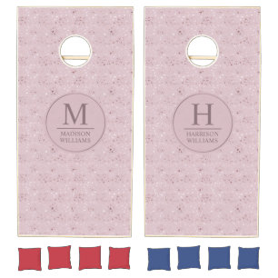 Soft Blush Pastel Pink Gold Dots Glitter Pattern Cornhole Set