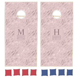 Soft Blush Pastel Pink Gold Silver Glitter Pattern Cornhole Set