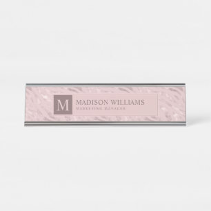 Soft Blush Pastel Pink Gold Silver Glitter Pattern Desk Name Plate