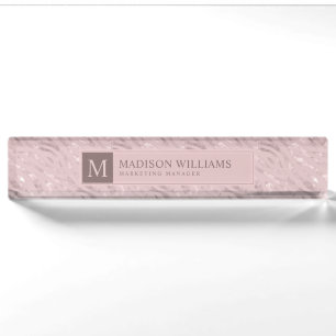Soft Blush Pastel Pink Gold Silver Glitter Pattern Desk Name Plate