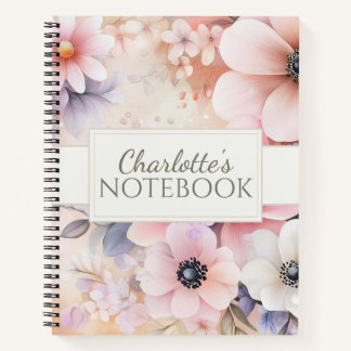 Soft Blush Pastel Watercolor Floral Illustration Notebook