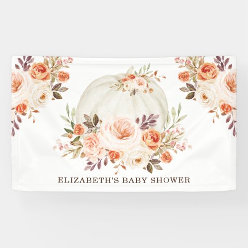 Soft Blush Peach Fall Floral Pumpkin Baby Shower Banner