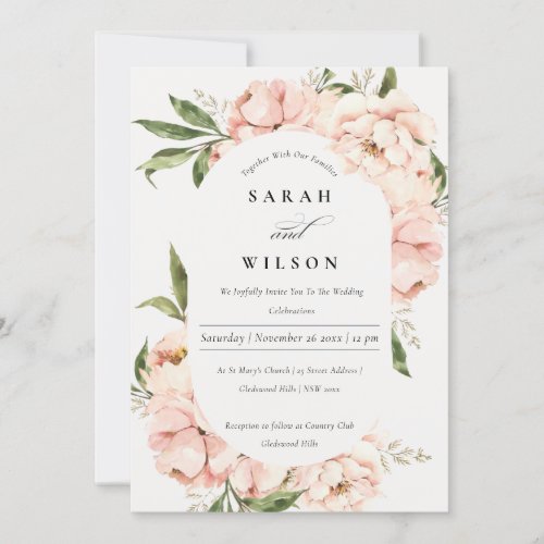 Soft Blush Peach Floral Capsule Wedding Invite
