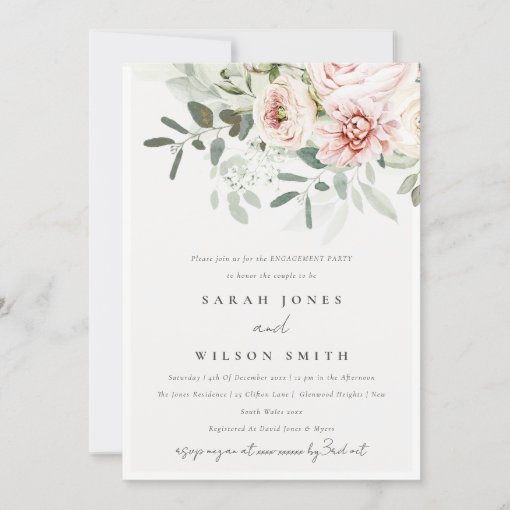 Soft Blush Peonies Eucalyptus Foliage Engagement Invitation | Zazzle