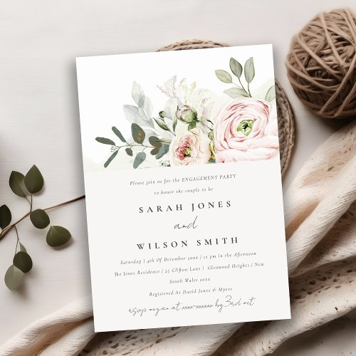 Soft Blush Peonies Eucalyptus Foliage Engagement Invitation