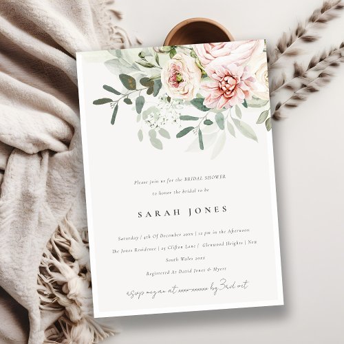 Soft Blush Peony Eucalyptus Foliage Bridal Shower Invitation