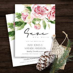 SOFT BLUSH PEONY FLORAL WATERCOLOR SAVE THE DATE  ANNOUNCEMENT POSTCARD