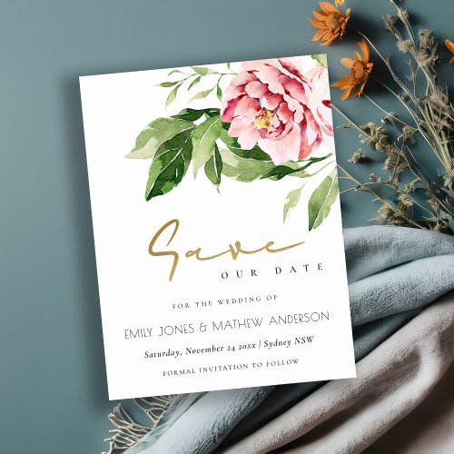 SOFT BLUSH PEONY FLORAL WATERCOLOR SAVE THE DATE   ANNOUNCEMENT POSTCARD
