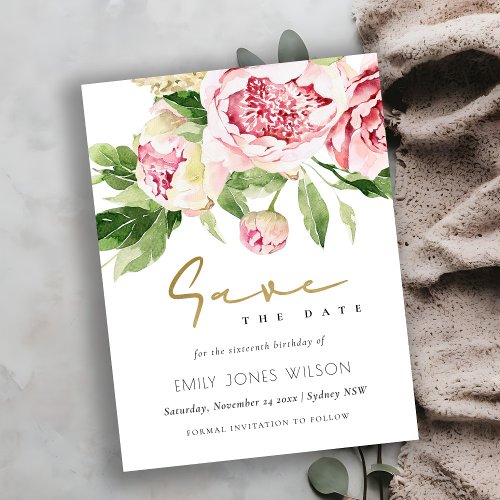 Soft Blush Peony Floral Watercolor Save The Date Announcement Postcard