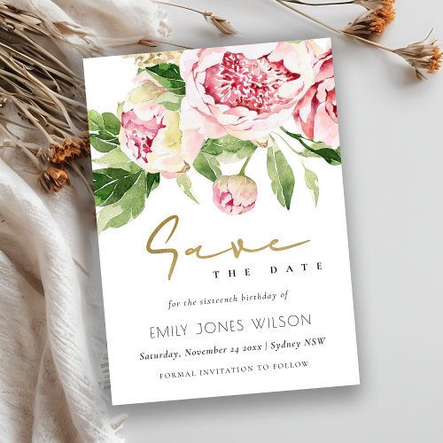 Soft Blush Peony Floral Watercolor Save The Date Invitation