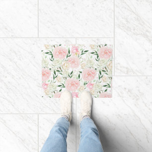 Soft Blush Peony & Rose Watercolor Floral Pattern Doormat