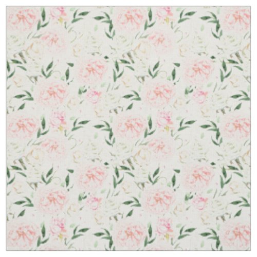 Soft Blush Peony & Rose Watercolor Floral Pattern Fabric