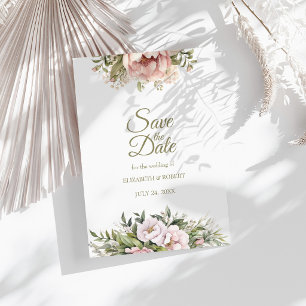 Soft Blush Peony Save The Date Card