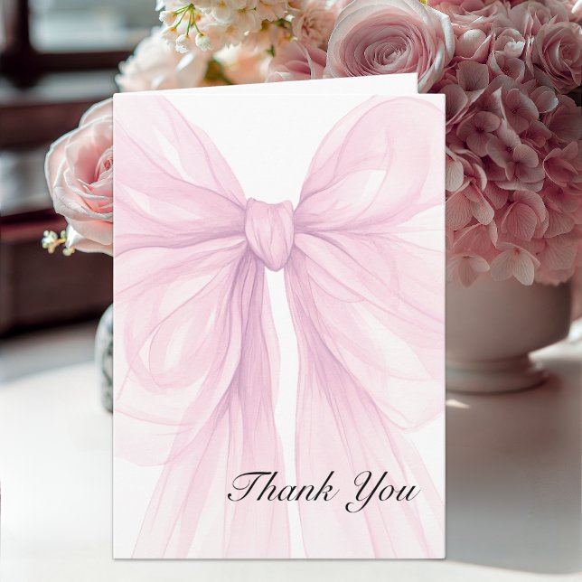 Soft Blush Pink Bow Baby Girl Thank You Card (Creator Uploaded)