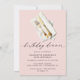 Soft Blush Pink Cute Girly Birthday Dinner Party Invitation