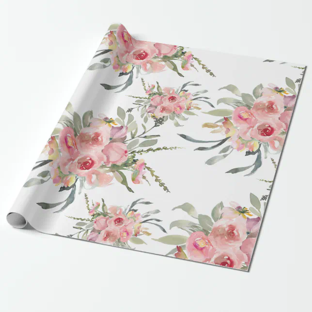 Soft Blush Pink Elegant Feminine Floral Wedding Wrapping Paper | Zazzle